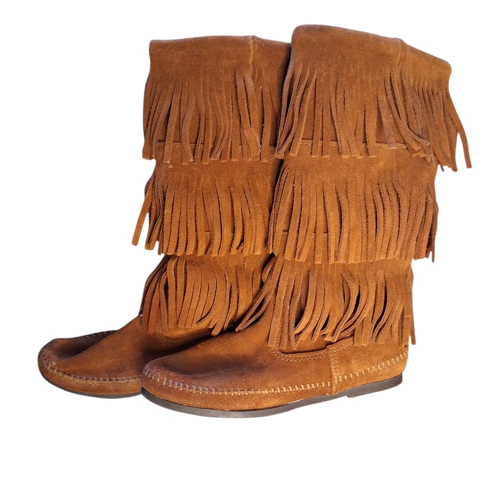 Minnetonka Brown Fringe Moccasin Boots